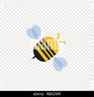 Flying cartoon bee isolated on transparent background. Vector illustration clip art, logo, icon for graphic design, greeting card. Stock Vector