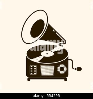 Gramophone vinyl record with label. Music collection. Old technology, retro sound design. Stock Vector