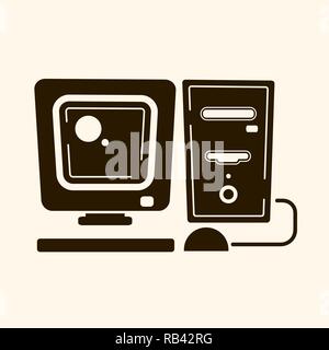 Vintage computer in the style of flat . Vector Stock Vector