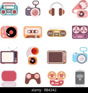 Electronic colorful flat vector icons isolated on a white background. Stock Vector
