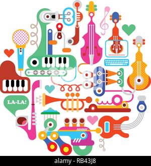 Round vector composition of musical instrument and equipment. Isolated on white background. Stock Vector