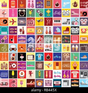 Vector graphic design of various random objects. Collage of multiple images. Stock Vector
