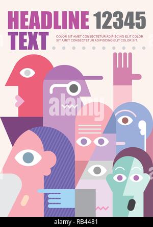 Large group of various people vector illustration isolated on a light background. Multipurpose brochure flyer design, layout template with place for t Stock Vector