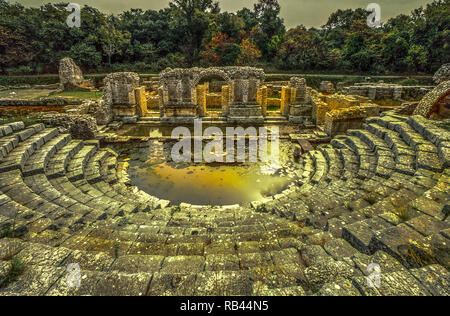 The Theatre in Butrint, Greek archeological site in Albania. Analogue photography Stock Photo
