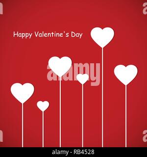 Happy Valentines Day white heart decoration on red background vector illustration EPS10  Stock Vector