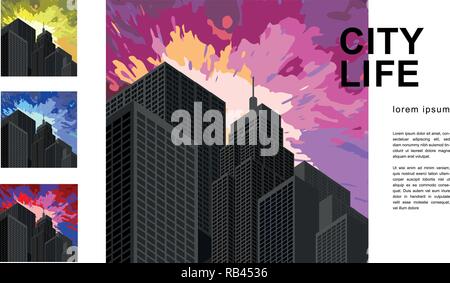 Isometric illustration of cite. Vector EPS10. 3d. city life background Stock Vector