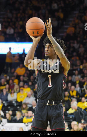 Wichita, Kansas, USA. 06th Jan, 2019. Temple Owls guard Quinton Rose (1) shoots the ball in the second half during the NCAA Basketball Game between the Temple Owls and the Wichita State Shockers at Charles Koch Arena in Wichita, Kansas. Kendall Shaw/CSM/Alamy Live News Stock Photo