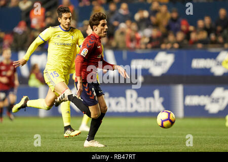 Nacho Vidal (defender; CA Osasuna) seen in action during the Spanish football of La Liga 123, match between CA Osasuna and Cadiz CF at the Sadar stadium, in Pamplona (Navarra), Spain. ( Final score; CA Osasuna 2:1 Cadiz CF) Stock Photo