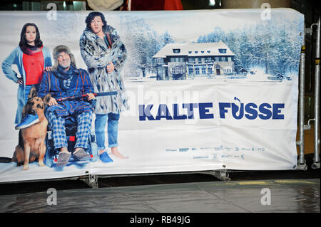 06 January 2019, Bavaria, München: Movie poster of the movie 'Cold Feet' at the Mathäser Kino. The comedy can be seen in cinemas from 10 January. Photo: Ursula Düren/dpa Stock Photo
