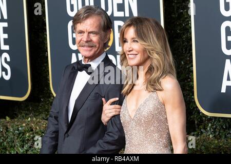 Beverly Hills, California, USA. 06th Jan, 2019. William H. Macy and Felicity Huffman attend the 76th Annual Golden Globe Awards, Golden Globes, at Hotel Beverly Hilton in Beverly Hills, Los Angeles, USA, on 06 January 2019. | usage worldwide Credit: dpa picture alliance/Alamy Live News Stock Photo