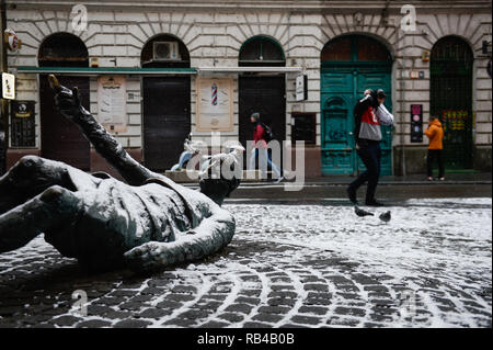 People seen walking by Carl Lutz Memorial. Carl Lutz, was a Swiss diplomat who saved over 62,000 Jews considered to be the largest rescue operation of Jews of the Second World War. Stock Photo