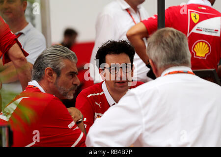 © Photo4 / LaPresse 17/09/2017 Singapore, Singapore Sport  Grand Prix Formula One Singapore 2017 In the pic: Maurizio Arrivabene (ITA) Ferrari Team Principal, Mattia Binotto (ITA) Chief Technical Officer, Scuderia Ferrari and Ross Brawn (GBR) Formula One Managing Director of Motorsports Stock Photo