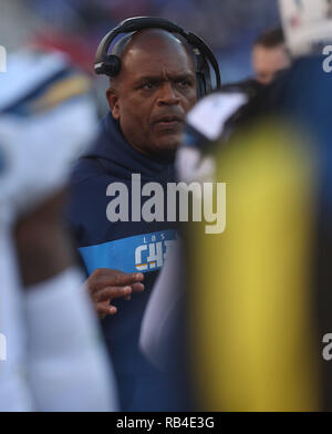 Baltimore, Maryland, USA. 06th Jan, 2019. Los Angeles Chargers head coach Anthony Lynn pictured during the AFC wildcard playoff game against the Baltimore Ravens at M&T Bank Stadium in Baltimore, MD on January 6, 2019. Photo/ Mike Buscher/Cal Sport Media Credit: Cal Sport Media/Alamy Live News Stock Photo