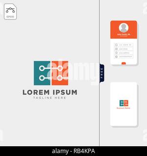 initial e2 tech logo template vector illustration and get free business card design Stock Vector