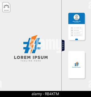 hashtag and flash concept logo template vector illustration, free business card design Stock Vector
