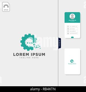 initial e gear logo template vector illustration, free business card design Stock Vector