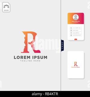 minimal R, man and woman face logo template vector illustration, free business card design template Stock Vector