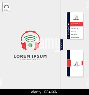 head phone, wireless logo template vector illustration, free business card design template Stock Vector
