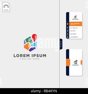 mountain map navigator logo template free business card design template Stock Vector