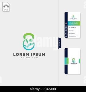 fitness kettlebell logo template vector illustration free business card design template Stock Vector