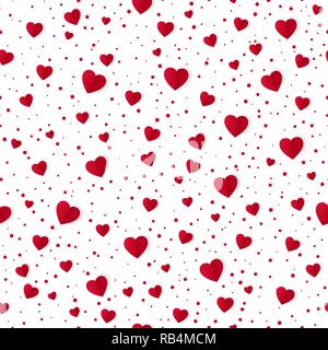 Abstract seamless heart pattern background. Paper red hearts and dots isolated on white. Valentines Day background. Vector illustration Stock Vector
