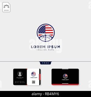 american contractor logo template vector illustration, and you can get free business card design template Stock Vector