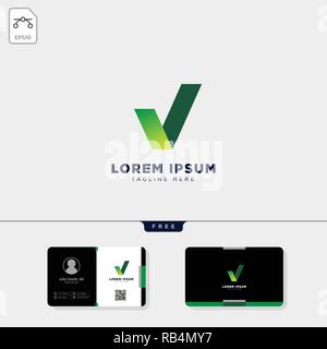 green check logo icon template vector illustration, get free business card design template Stock Vector