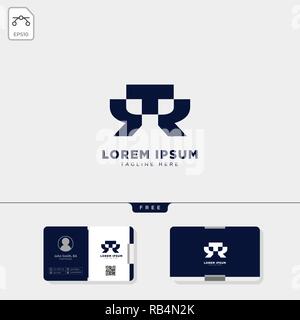 minimal RR initial logo template vector illustration and free business card design Stock Vector