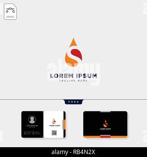 initial S drop water logo template vector illustration and free business card design Stock Vector