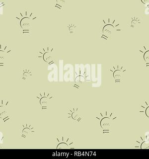 Seamless pattern, abstract light bulbs isolated on light green background, vector illustration Stock Vector