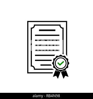 Certificate icon, rosette symbol and green check Stock Vector