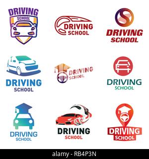 Set of vector logos driving school, car Stock Vector