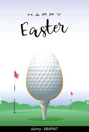 Happy Easter. Sports greeting card. Realistic golf ball in the shape of Easter egg. Vector illustration.