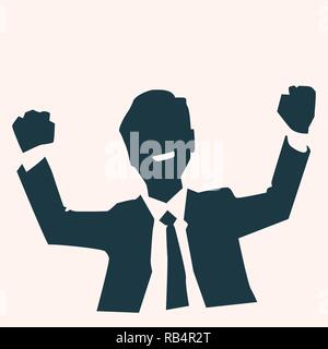 Silhouette business man hand up, Excited Hold Hands Up Raised Arms, Victory, winner, success for business concept. Vector Illustration. Stock Vector