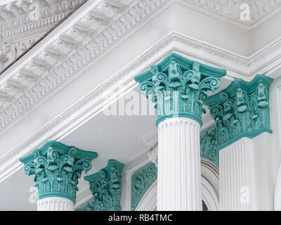 Corinthian order columns, architectural detail of Organ Hall building (Sala cu Orga), Chisinau, Moldova Stock Photo