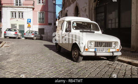 LISBON, PORTUGAL-DECEMBER 24, 2016:  Renault 4 (4L) Van in Alfama Stock Photo