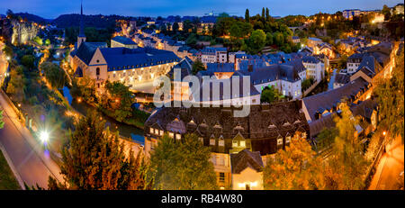 Skyline of Luxembourg City viewed over the Grund quarter Stock Photo