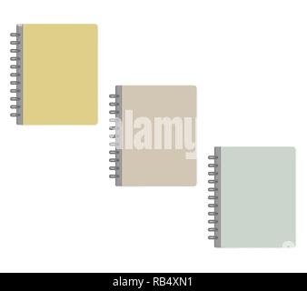 Closed letter size discbound notebook, mock-up. Pastel color covers, template set. Disc bound note book folder isolated on white, mockup Stock Vector