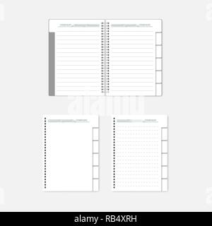 Refillable spiral notebook with tab dividers and filler paper. Mockup for corporate identity design Stock Vector