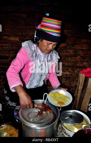 Cooking Cuy - Peasant community restaurant - National park HUASCARAN. Department of Ancash.PERU                    Stock Photo