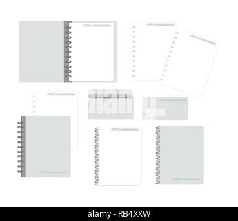 Stationery mockup set for corporate identity design. Notebooks, filler paper, envelope isolated on white background. Mock-up Stock Vector