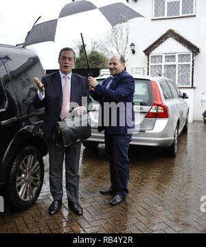 Nigel Farage arrives home after police confirmed that his Volvo car was sabotaged whilst driving from Brussels to his home in Kent  Featuring: Nigel Farage Where: London, United Kingdom When: 03 Jan 2016 Credit: Steve Finn/WENN Stock Photo