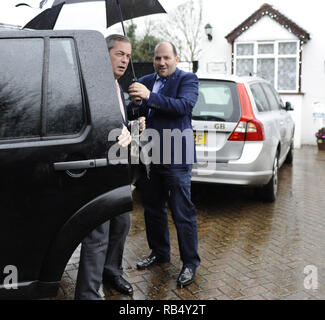 Nigel Farage arrives home after police confirmed that his Volvo car was sabotaged whilst driving from Brussels to his home in Kent  Featuring: Nigel Farage Where: London, United Kingdom When: 03 Jan 2016 Credit: Steve Finn/WENN Stock Photo