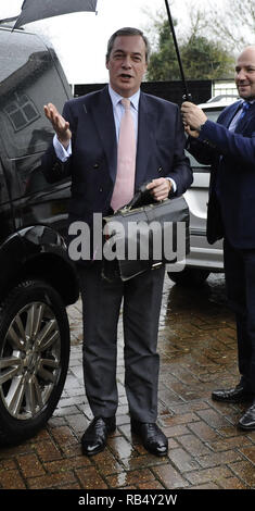 Nigel Farage arrives home after police confirmed that his Volvo car was sabotaged whilst driving from Brussels to his home in Kent  Featuring: Nigel Farage Where: London, United Kingdom When: 03 Jan 2016 Credit: Steve Finn/WENN Stock Photo