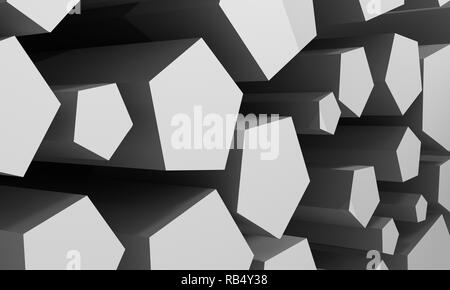 Abstract background consisting of cubic cavities of gray color. 3D rendering. Stock Photo