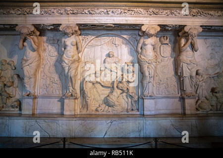 The Netherlands, Amsterdam, Dam Square. Royal Palace. Interior. Sculpture called Tribunal. Stock Photo