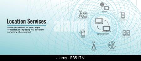 Mobile Cellular Service Web Header Banner with Cellphone Towers & Service area Stock Vector