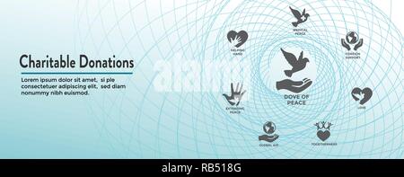 Charitable Giving and Donations Header Banner and Icon set Stock Vector