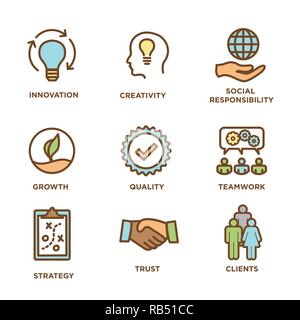 Core Values Outline or Line Icon Conveying Integrity & Purpose Stock Vector