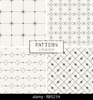 Set of four seamless patterns. Abstract geometrical trendy vector backgrounds. Modern stylish textures of rhombuses, intersecting circles. Dots, lines. Stock Vector